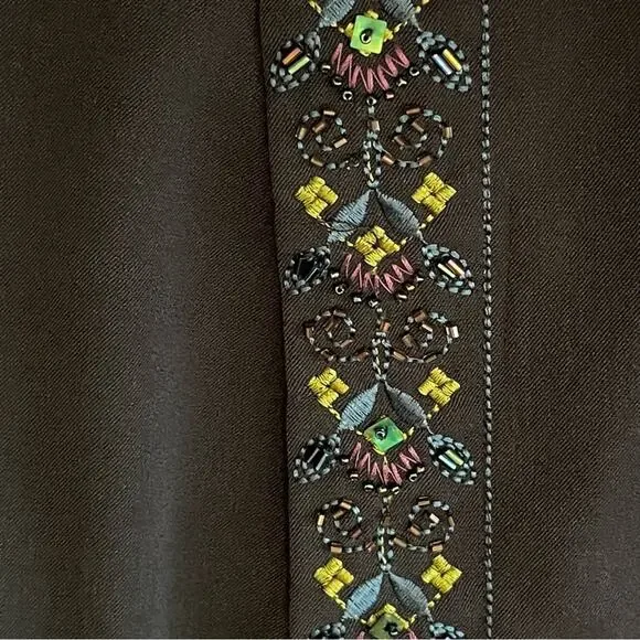 Nancy Bolen Black Embroidered Beaded Midi Skirt Size 14 - Picture 7 of 11